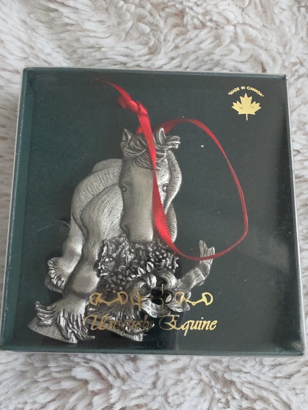 Equine Pewter Horse Ornament - Silver with Red Ribbon